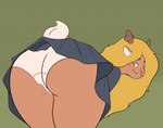 anthro antlers bent_over blonde_hair blush bottomwear brown_body brown_fur buckteeth butt clothed clothing female freckles fur hair horn long_hair looking_at_viewer looking_back pleated_skirt scut_tail short_tail skirt solo tail teeth topwear underwear upskirt kimbies214 deltarune undertale_(series) noelle_holiday deer mammal new_world_deer reindeer 2022