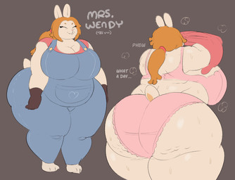 anthro big_breasts big_butt bra breasts buckteeth butt cellulite clothing elderly elderly_anthro elderly_female eyes_closed female gloves hair handwear huge_butt orange_hair overweight overweight_anthro overweight_female ponytail solo stated_age teeth underwear undressing lud1er mrs._wendy_(lud1er) lagomorph leporid mammal rabbit hi_res