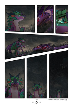 ambiguous_gender bodily_fluids cloud cloudy_sky countershade_torso countershading duo eyes_closed fangs feral frill_(anatomy) grass green_body green_eyes green_scales long_neck long_tail lying membrane_(anatomy) membranous_frill membranous_wings on_front onomatopoeia plant purple_body purple_scales raining scales scared shaking sky snout sound_effects tail tears teeth text trembling wings vensart european_mythology mythology wings_of_fire laurel_(vensart) dragon mythological_creature mythological_scalie rainwing_(wof) scalie western_dragon comic english_text hi_res