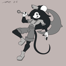 anchor anthro athletic athletic_anthro athletic_male black_body black_fur black_hair clothing footwear fur hair hat headgear headwear male overalls shirt shoes topwear dirtymac mac-daddy steamboat_willie mammal mouse murid murine rodent 1:1 absurd_res black_and_white greyscale hi_res monochrome