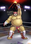 anthro beard belly big_belly brown_body clothing facial_hair fighting_ring humanoid_hands jockstrap kemono male mask moobs nipples overweight overweight_male solo underwear volcano wrestler mtflying30371 bear mammal 2017 hi_res