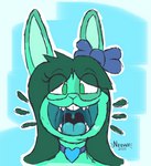 anthro bodily_fluids fangs female fur hair mouth_shot open_mouth saliva saliva_string simple_background solo teeth tongue uvula notsafeforvee aquamarine_(notsafeforvee) lagomorph leporid mammal rabbit absurd_res digital_drawing_(artwork) digital_media_(artwork) hi_res