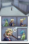 anthro biped blonde_hair blue_body clothed clothing dialogue dialogue_box duo female green_clothing green_eyes hair male open_mouth outside speech_bubble tan_body text bmbrice supercell_(comic) nazuret_kheilafi humanoid lizard reptile scalie zeikauko colored comic english_text hi_res