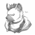 anthro clothed clothing collar ear_piercing eyebrow_piercing facial_piercing fur hair looking_at_viewer male piercing solo rpbbw arknights hypergryph studio_montagne spot_(arknights) hyena mammal spotted_hyena 1:1 hi_res monochrome