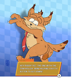 accessory anthro anus armpit_hair balls body_hair breaking_the_fourth_wall butt chest_tuft clawing claws ear_tuft eyebrows fangs flaccid foreskin genitals humanoid_genitalia humanoid_penis male necktie penis raised_eyebrow simple_background solo stuck teeth text tuft garo_(artist) bubsy_(series) bubsy_4d bubsy_bobcat bobcat felid feline lynx mammal 2026 absurd_res colored hi_res line_art signature