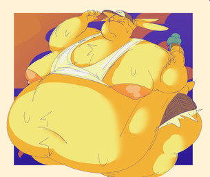 anthro areola belly big_belly big_moobs bodily_fluids clothed clothing dessert food hat headgear headwear heat_(temperature) holding_food holding_ice_cream holding_object huge_belly ice_cream ice_cream_cone ineffective_clothing long_ears male moobs morbidly_obese morbidly_obese_anthro morbidly_obese_male navel nipples obese obese_anthro obese_male overweight overweight_anthro overweight_male solo sweat calebcorduroy desmond_(calebcorduroy) lagomorph leporid mammal rabbit hi_res