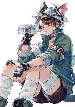 5_fingers biped bottle clothed clothing container ear_piercing ear_ring fingers hair human_and_animal_ears inner_ear_fluff male multi_ear piercing ring_piercing solo tail tuft young young_humanoid young_male zaku6584 animal_humanoid cat_humanoid felid felid_humanoid feline feline_humanoid humanoid mammal mammal_humanoid tailed_humanoid absurd_res hi_res