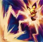 ambiguous_gender electricity open_mouth solo text koriarredondo nintendo pokemon generation_2_pokemon pichu pokemon_(species) signature url