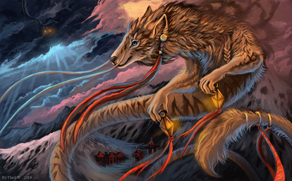 5_fingers ambiguous_gender black_nose blue_eyes brown_body brown_fur claws day detailed_background feral fingers fur lamp lantern light mountain outside sky solo sunlight tan_body tan_fur flashw mythology dragon mythological_creature mythological_scalie scalie 2014 digital_media_(artwork) digital_painting_(artwork) painting_(artwork)
