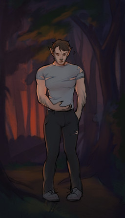 5_fingers athletic athletic_human biped black_claws black_nose bottomwear breast_growth breasts brown_eyes brown_hair claws clothing finger_claws fingers footwear forest fur fur_growth gender_transformation grass grey_body grey_fur growth hair hand_in_pocket human_to_anthro intersex looking_at_hand looking_at_own_hand mid_transformation mtf_transformation night outside pants parted_lips plant plantigrade pockets shirt shoes solo species_transformation standing t-shirt tight_bottomwear tight_clothing tight_pants tight_shirt tight_t-shirt tight_topwear topwear torn_bottomwear torn_clothing torn_pants torn_shirt torn_t-shirt torn_topwear transformation tree lawaros mythology canid canine human mammal mythological_canine mythological_creature werecanid werecanine werecreature werewolf 2026 absurd_res digital_media_(artwork) hi_res shaded smaller_version_at_source warm_colors