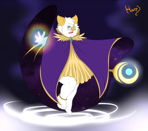 anthro cape clothing fur magic male solo white_body white_fur hazyblackcat bat honduran_white_bat leaf-nosed_bat mammal microbat yangochiropteran