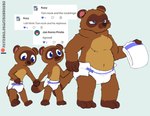 anthro blue_eyes brown_body clothed clothing diaper group hand_holding identical_twins male overweight text wearing_diaper white_diaper young young_anthro kuuneho animal_crossing nintendo timmy_nook tom_nook_(animal_crossing) tommy_nook canid canine mammal raccoon_dog tanuki 2021 absurd_res english_text hi_res brother_(lore) brothers_(lore) nephew_(lore) sibling_(lore) twins_(lore) uncle_(lore) uncle_and_nephew_(lore)