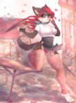 accessory anthro biped clothing female garter glass looking_at_viewer nipple_outline one_eye_closed outside smile solo standing thick_thighs tight_clothing underwear andreia-chan canid canine mammal