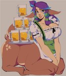 alcohol barmaid beer beer_glass beer_mug beverage big_breasts breasts cleavage clothed clothing female hair humanoid_pointy_ears lips long_ears long_hair looking_at_viewer lying pointy_ears purple_hair scut_tail short_tail smile solo tail waiter waitress_uniform nezulet league_of_legends riot_games tencent lillia_(lol) cervine deer deer_taur humanoid_taur mammal mammal_taur taur hi_res