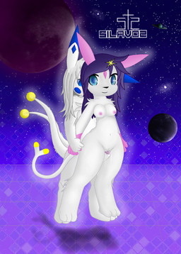 anthro blue_eyes bodily_fluids breasts cum cum_drip cum_on_vulva dripping duo erection female floating from_behind_position fur genital_fluids genitals hair male male/female navel nippel penis planet purple_hair pussyjob sex smile thigh_sex universe vaginal vulva white_body white_fur silavos shivaa_snow silavos_snow canid canine fox humanoid mammal archived_source hi_res watermark