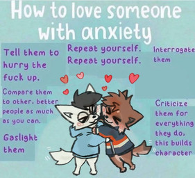 anthro blush brown_body brown_fur chibi clothing dishonesty duo eyewear fur glasses heart_symbol hoodie hug male male/male profanity relationship_advice romantic romantic_couple shitpost smile text topwear white_body white_fur monochromemutt canid canine canis domestic_dog mammal english_text meme