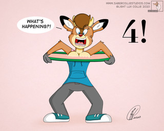 anthro bottomwear clothing countdown deer_family_(lightluxcollie) female gender_transformation jacket male male_to_female pants solo text topwear transformation transformation_ring lightluxcollie new_year_2021 deer human mammal new_world_deer 5:4 absurd_res hi_res url
