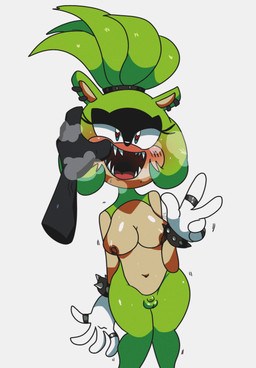 ahegao anthro big_breasts blush blush_lines breasts breath clothing ear_piercing genitals gloves gynomorph hair handwear heart_eyes heart_symbol intersex looking_pleasured nipple_piercing nipples panting penis piercing ponytail ring sharp_teeth small_penis solo teeth tongue tongue_out lilydrawsporn idw_publishing sega sonic_the_hedgehog_(comics) sonic_the_hedgehog_(idw) sonic_the_hedgehog_(series) surge_the_tenrec afrosoricid eulipotyphlan hedgehog mammal tenrec absurd_res hi_res