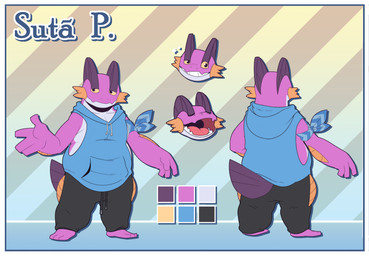3_toes 4_fingers anthro armband black_eyes blue_clothing blue_hoodie blue_topwear border clothed clothing color_swatch drawstring_hoodie eyes_closed feet fin fingers front_view fully_clothed grin head_fin hoodie male open_mouth plantigrade purple_body purple_skin rear_view smile solo standing tail tail_fin teeth toes tongue topwear white_body white_border white_skin yellow_sclera boar_on_board nintendo pokemon suuta_(wuffdoctor) generation_3_pokemon pokemon_(species) shiny_pokemon swampert 2023 digital_drawing_(artwork) digital_media_(artwork) hi_res model_sheet