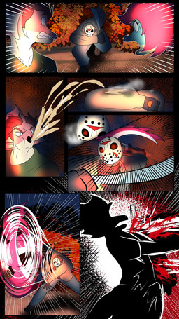 acid anthro blood bodily_fluids brown_hair disembodied_tail female forest frill_(anatomy) gore green_body green_scales group hair head_crest head_frill hockey_mask horror_(theme) long_tail machete male mask melee_weapon multicolored_body multicolored_scales night outside pink_hair plant red_body red_scales scales short_hair shrub spiked_tail spikes spikes_(anatomy) sports_mask sportswear tail tan_body tan_scales teal_eyes tree trio turquoise_body turquoise_scales two_tone_body two_tone_scales weapon wounded fuegosonic93 cavemanon_studios friday_the_13th_(series) i_wani_hug_that_gator damien_payne jason_voorhees liz_farlane brachiosaurid brachiosaurus dilophosaurid dilophosaurus dinosaur humanoid hybrid macronarian prehistoric_species reptile saurischian sauropod sauropodomorph scalie spinosaurid spinosaurus theropod undead 2025 9:16 absurd_res comic crossover digital_drawing_(artwork) digital_media_(artwork) hi_res