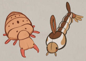 ambiguous_gender antennae_(anatomy) black_eyes dot_eyes duo feral grey_background mandibles markings multi_limb orange_body plushie round_body segmented_body simple_background simple_eyes spots spotted_body stitch_(sewing) striped_body stripes tail_fan white_body cuttledreams antlion arthropod fly_(animal) insect larva mosquito neuropteran concept_art digital_drawing_(artwork) digital_media_(artwork) watermark