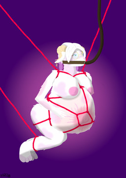 anthro bdsm belly belly_markings big_belly big_breasts bondage bound breasts ear_piercing ear_ring eyewear feeding_tube female fluffy glasses horn hose hose_inflation huge_breasts inflation liquid_inflation markings medical_instrument narrowed_eyes piercing ring_piercing rope scientific_instrument solo stretch_marks water_inflation isheep0122 xalia_(isheep0122) bovid caprine mammal sheep hi_res