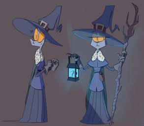 anthro blue_body blue_fur bodily_fluids cloak clothed clothing fangs female fully_clothed fur gloves glowing handwear hat headgear headwear lamp lantern magic_user multiple_angles orange_sclera solo staff sweat teeth witch witch_hat lenyavok lenya_(lenyavok) domestic_cat felid feline felis mammal absurd_res hi_res