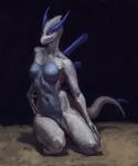 anthro anthrofied biped breasts female hand_on_hip kneeling pokemorph solo tail wide_hips yellow_eyes valentinapaz nintendo pokemon generation_2_pokemon legendary_pokemon lugia pokemon_(species)