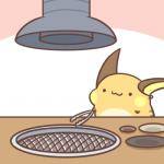 :3 black_ears black_paws black_stripes fur furniture grill holding_object holding_tongs holding_tool pink_background plate salmon_background simple_background solo stripes table tongs tools vacuum yellow_body yellow_fur yellow_inner_ear rairai-no26-chu nintendo pokemon generation_1_pokemon pokemon_(species) raichu 1:1 2019 low_res