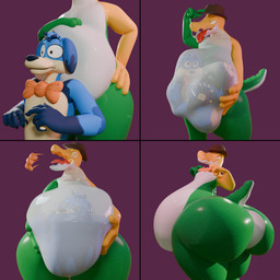 4_fingers abdominal_bulge after_vore anthro anthro_pred anthro_prey belly big_belly big_butt biped blue_body blue_fur bow_tie burping burping_up_object butt clothing digestion duo fatal_vore fingers food fur green_body hand_on_belly hat headgear headwear huge_belly huge_butt hyper hyper_butt male melting melting_body obese overweight simple_background soft_vore standing startled tail tongue tongue_out translucent translucent_body vore weight_gain white_body yellow_body voriswolf glitch_productions the_amazing_digital_circus bluebow_(character) gummigoo_(tadc) canid canine canis crocodile crocodilian domestic_dog food_creature mammal reptile scalie 1:1 2025 3d_(artwork) comic digital_media_(artwork) hi_res sequence