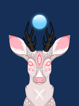 feral fur grey_body grey_fur multi_eye pink_ears pink_eyes solo starflesh rustyheeler deer deity mammal alpha_channel headshot_portrait hi_res portrait