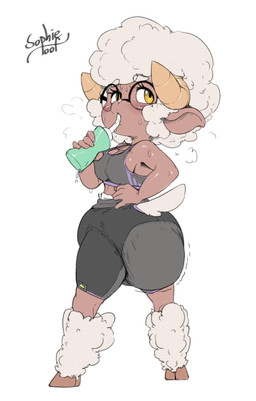 anthro athletic_wear big_diaper blush bodily_fluids bottomwear bra breasts breath brown_body casual_pooping clothed clothing diaper diaper_fetish diaper_peekage diaper_under_clothing drink_in_hand drinking eyelashes eyewear feces female fur furgonomics glasses hand_on_hip hooves horn looking_back motion_lines pooping rear_view shorts side_boob simple_background soiled_diaper soiling soiling_diaper solo spandex spandex_shorts sports_bra sweat tail thick_thighs tight_bottomwear tight_clothing tight_shorts topwear turning turning_around unclean_diaper underwear used_diaper using_diaper wearing_diaper wool_(fur) wool_hair yellow_eyes sophiepoof june_(lavenderlamb) bovid caprine mammal sheep hi_res signature