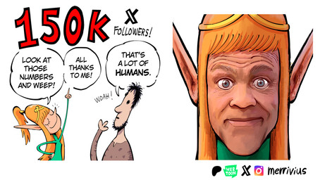 beard black_beard black_eyes black_facial_hair black_hair breaking_the_fourth_wall breasts clothing crown dialogue dress duo eyelashes eyes_closed facial_hair female gesture green_clothing green_dress hair hand_gesture happy headgear humanoid_pointy_ears humor light_body light_skin long_ears long_hair looking_at_viewer male male_human orange_hair pointing pointy_ears pointy_nose ponytail short_hair simple_background small_breasts smile speech_bubble tan_body tan_skin text tiara white_background merrivius elf_comic kurt_angle_stare twitter elf_(merrivius) human_(merrivius) elf human humanoid mammal comic detailed english_text meme
