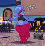 anthro asking belly big_butt boombox bottomwear breasts butt clothing dancing denim denim_bottomwear denim_clothing female huge_butt huge_hips huge_thighs jeans looking_at_viewer low-riding markings mole_(marking) musical_symbol navel non-mammal_breasts oblivious pants sagging_pants short_stack slightly_chubby solo symbol thick_thighs wardrobe_malfunction wide_hips sssonic2 tango_(sssonic2) avian bird 2025 digital_media_(artwork) hi_res