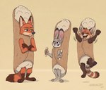 anthro cannoli cannoli_costume clothing costume female food food_costume group male pastry trio aar0njay disney zootopia daniel_xiao fan_character judy_hopps nick_wilde ailurid canid canine fox lagomorph leporid mammal rabbit red_fox red_panda true_fox hi_res