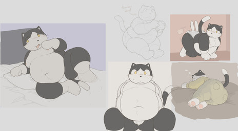 all_fours anthro ass_in_face ass_up bed belly belly_overhang big_belly big_butt black_body black_fur blush bodily_fluids briefs bulge burger butt clothed clothing collared_shirt dress_shirt duo eating food fur furniture lounging love_handles male male_anthro moobs navel nervous nipples on_bed open_clothing open_dress_shirt open_shirt open_topwear overweight overweight_anthro overweight_male pawpads pillow raised_tail shirt sitting slacks sleeping smile stocky sweat sweater tail thick_thighs tighty_whities topwear underbutt underwear whiskers white_body white_briefs white_clothing white_fur white_underwear yellow_eyes cafongterua pau_(cafongterua) rutabaga_(cafongterua) domestic_cat felid feline felis lagomorph leporid mammal rabbit tuxedo_cat 2025 digital_drawing_(artwork) digital_media_(artwork) hi_res multiple_scenes partially_colored