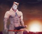 animal_genitalia animal_penis balls clothing equine_genitalia equine_penis genitals male medial_ring muscular muscular_male nipples penis pose sailor_uniform sheath solo underwear asatrua equid equine horse mammal