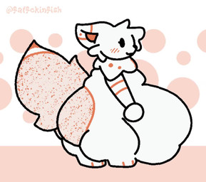 anthro belly big_belly churn female fluffy fluffy_tail fur huge_belly neck_tuft obese overweight rumbling_stomach simple_background solo tail thick_thighs tuft walk_cycle walking white_body white_fur wobble fatfckinfish caramel_(mysterybunni) canid canine fennec_fox fox mammal true_fox animated short_playtime sound video