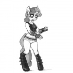 1:1 2014 alternative_fashion ammo_belt anthro biped boots breasts clothing corpse_paint digital_drawing_(artwork) digital_media_(artwork) equid equine female fingerless_gloves footwear friendship_is_magic gloves greyscale hair handwear hasbro horn kevinsano mammal metalhead monochrome multicolored_hair my_little_pony mythological_creature mythological_equine mythology panties shoes solo standing sweetie_belle_(mlp) two_tone_hair underwear unicorn