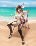 anthro beach breasts eyewear female genitals hooves horn nipples nude nude_beach outdoor_nudity outside pussy seaside solo sunglasses text wyla zahra_(airheart) antelope bovid gazelle mammal 2021 dated digital_media_(artwork) hi_res shaded url