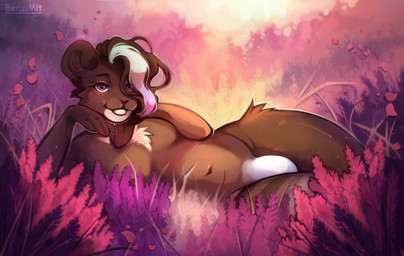5_fingers anthro barely_visible_genitalia barely_visible_penis biped blue_penis chest_tuft eyebrows eyelashes femboy fingers fur genitals grass hair hands_under_head leg_markings leg_tuft looking_at_viewer lying lying_on_grass male male_anthro markings multicolored_body multicolored_fur multicolored_hair navel nude on_grass on_ground on_side penis pink_eyes plant short_ears slim smile smiling_at_viewer solo thick_thighs thigh_tuft tuft wide_hips benzimit bjorn_(glazie) bear mammal hi_res watermark