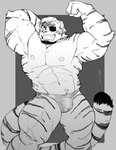 2023 abs anthro artist_name biceps black_and_white clothed clothing eye_patch eyewear facial_hair felid flexing flexing_bicep fur goatee grey_background greyscale hi_res male mammal merfiller monochrome mr._blake_(rybiok) muscular muscular_anthro muscular_male muscular_thighs navel nipples pantherine pecs pose simple_background smile solo standing striped_body striped_fur stripes tail tiger triceps underwear underwear_only