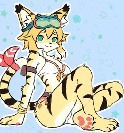 anthro female fur green_eyes hair solo stripes yellow_body yellow_fur xeffy cygames world_flipper mia_(world_flipper) felid mammal pantherine tiger absurd_res hi_res