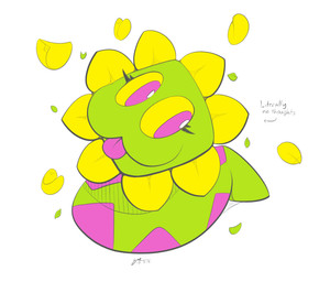 :3 eyelashes green_body green_tail pink_body pink_eyes pink_tail pink_tongue smile solo tail text tongue yellow_body yellow_petals yellow_sclera smorbee deltarune undertale_(series) chapter_5_darkner darkner floradinn reptile scalie snake english_text hi_res signature