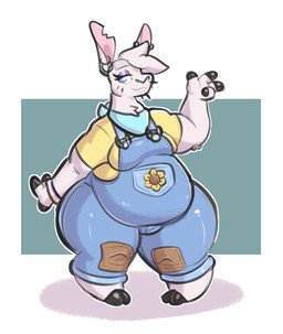 anthro belly big_belly clothing ear_piercing facial_hair femboy fur kerchief lgbt_pride looking_at_viewer makeup male moobs nonbinary_pride_colors notched_ear obese overalls overweight piercing pride_colors simple_background smile solo standing white_body white_fur wide_hips leo_llama leo_(leo_llama) camelid llama mammal absurd_res hi_res nonbinary_(lore)