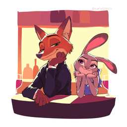 anthro bar_counter clothing container counter cup dress drinking_glass duo eye_contact eyebrows female glass glass_container glass_cup head_on_hand lidded_eyes looking_at_another male raised_eyebrow sitting smile suit wine_glass tomoe00022 disney zootopia judy_hopps nick_wilde canid canine european_rabbit fox lagomorph leporid mammal oryctolagus rabbit red_fox true_fox 1:1 digital_media_(artwork) hi_res