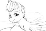 eyebrows eyelashes feathered_wings feathers female feral half-closed_eyes looking_at_viewer lying mane narrowed_eyes smile solo wings ask-colorsound hasbro mlp_g5 my_little_pony mythology zipp_storm_(mlp) equid equine mammal mythological_creature mythological_equine pegasus 2021 black_and_white hi_res monochrome sketch