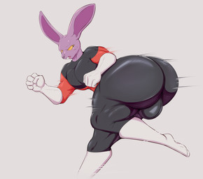 anthro backsack balls big_butt butt clothing costume genitals huge_butt male open_mouth running side_view skinsuit solo thick_thighs tight_clothing brick_break_after_dark dragon_ball dragon_ball_super dyspo alien lagomorph leporid mammal rabbit hi_res