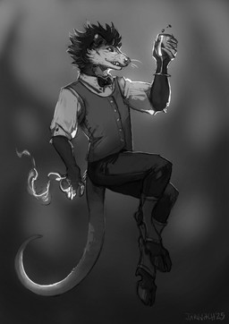 anthro bow_tie classy clothing container cup drinking_glass fancy_clothing glass glass_container glass_cup hooves horn male shirt solo teeth_showing topwear vest wine_glass gureeookami preasul american_opossum demon mammal marsupial 2025 black_and_white full-length_portrait greyscale hi_res monochrome portrait