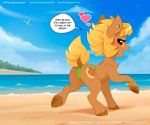 blush breachcloth clothed clothing costume dialogue female feral looking_at_viewer solo text amaichix friendship_is_magic hasbro my_little_pony beach_ball_(character) earth_pony equid equine horse mammal pony absurd_res english_text hi_res url